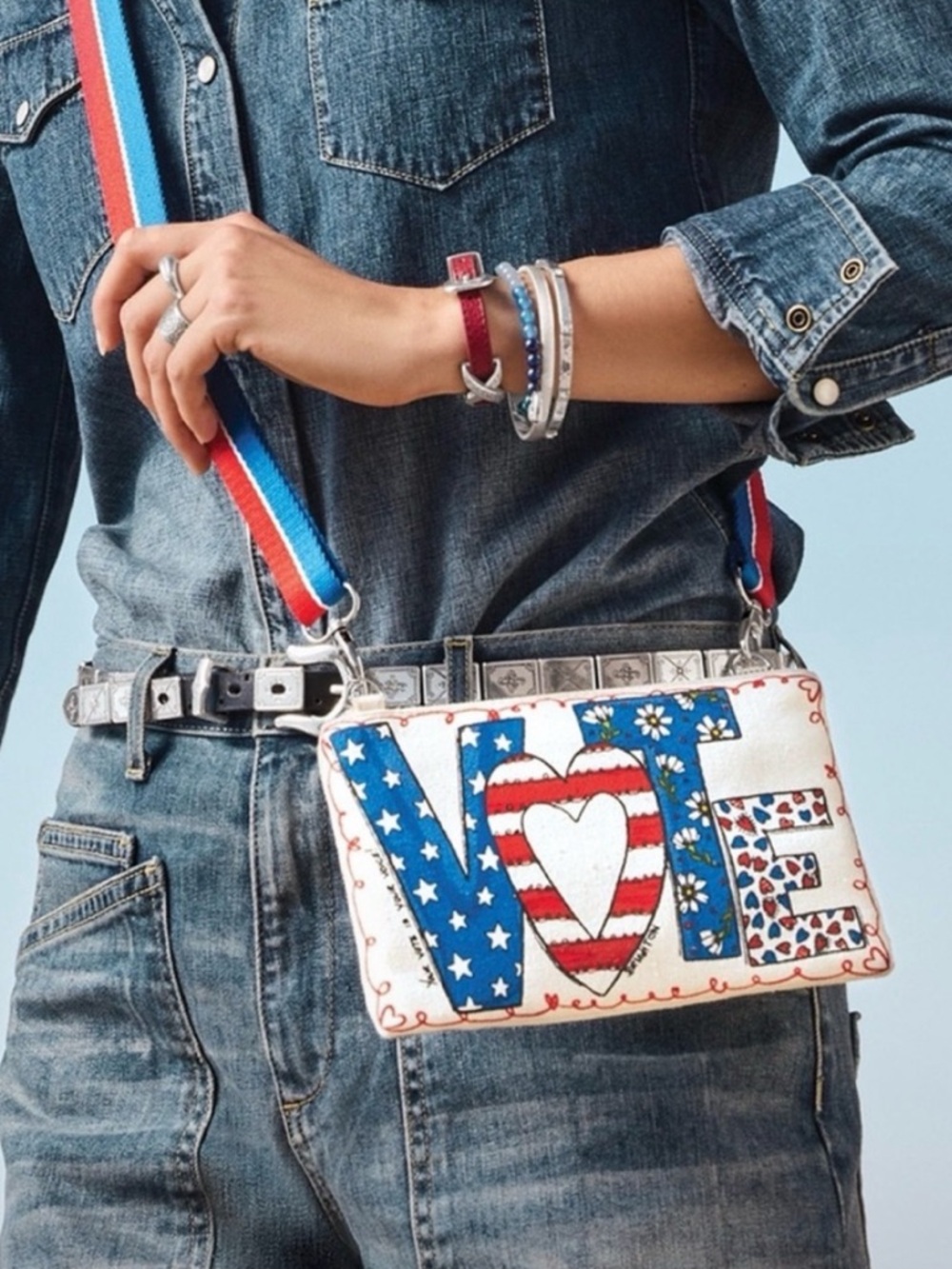 Brighton Love Pattern Crossbody Wristlet - Red, White & Blue 2024